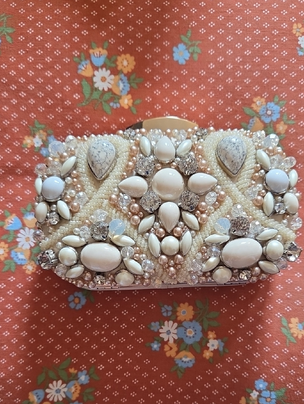 Aldo Cream Beaded Embellished Clutch